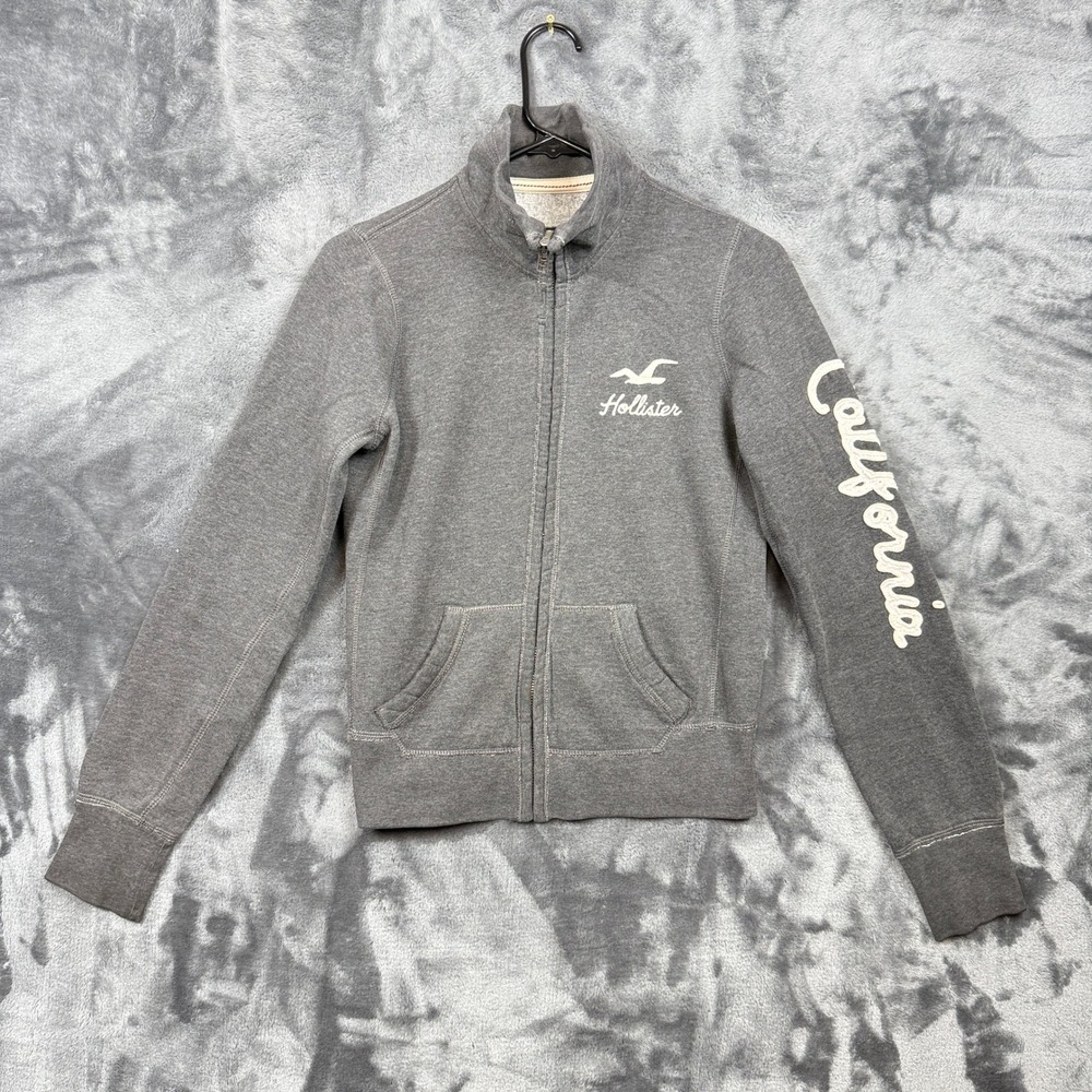 Hollister Full Zip Sweatshirt Womens Medium Gray California Graphic Logo Jacket